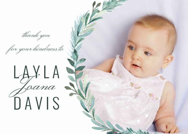 Evergreen photo - baby shower thank you card