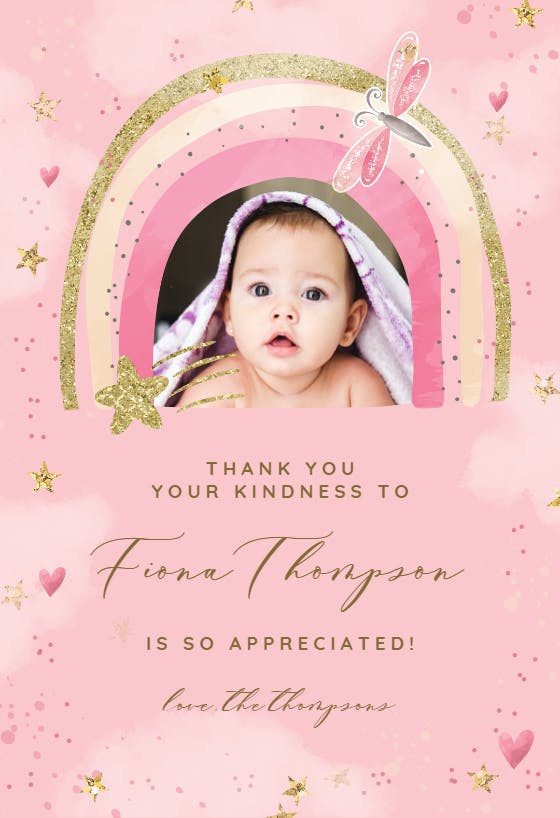 First rainbow frame - baby shower thank you card