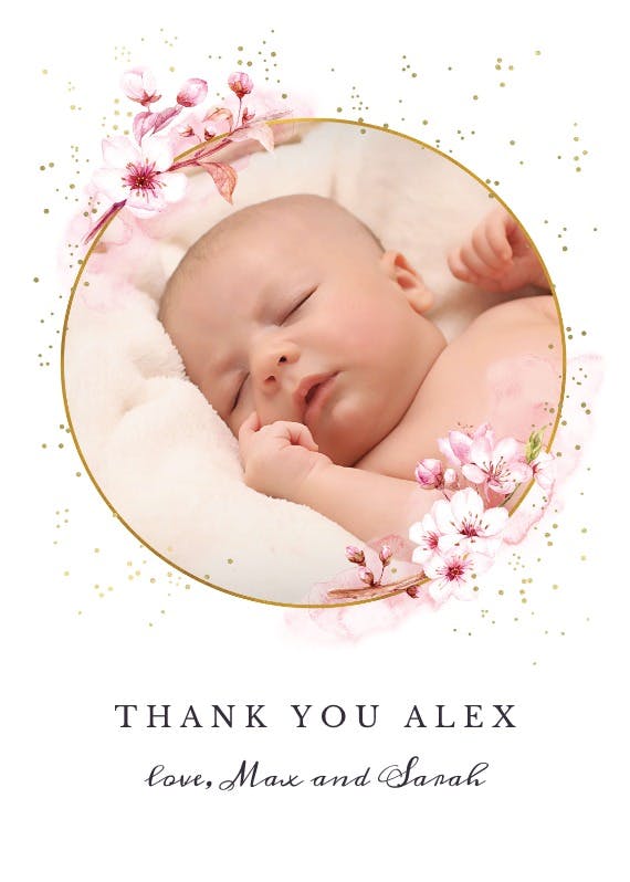 Floral sakura - baby shower thank you card