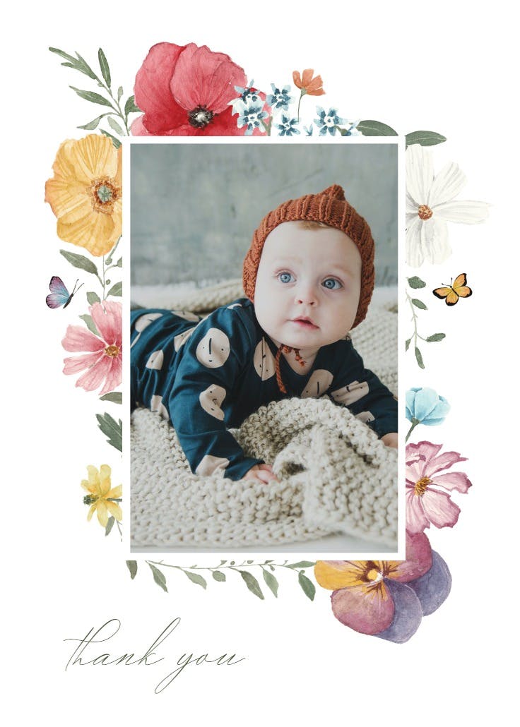 Full of flowers frame - tarjetas de agradecimiento por la bienvenida natal
