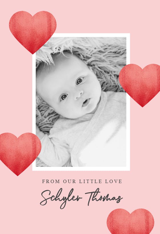 Glitter hearts - baby shower thank you card