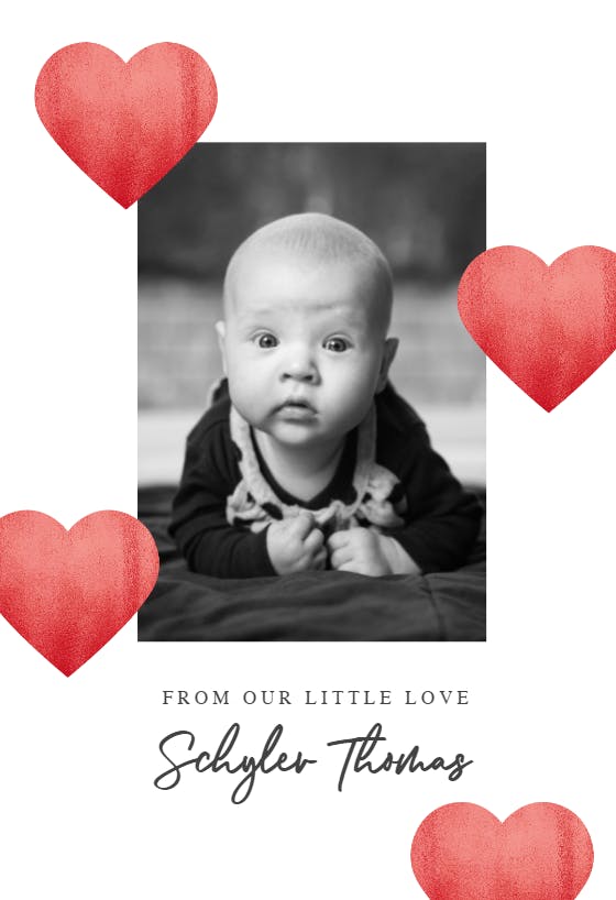 Glitter hearts - baby shower thank you card
