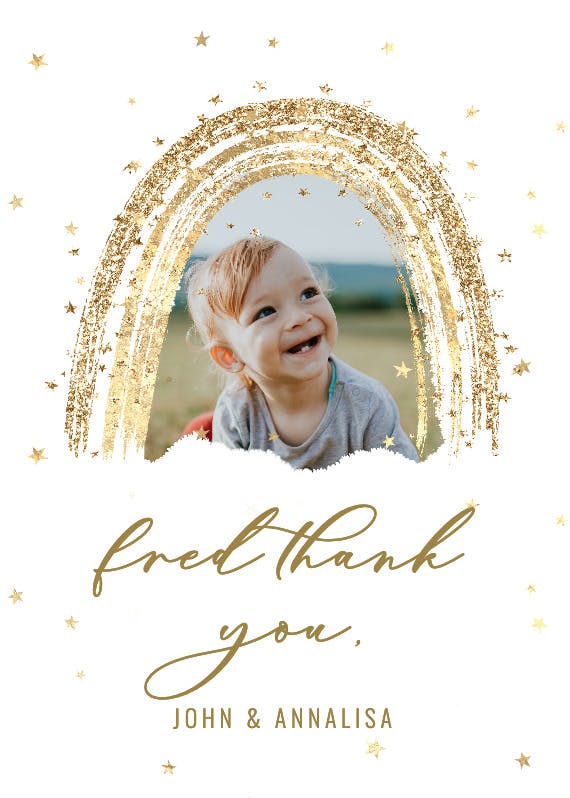 Gold rainbow - baby shower thank you card