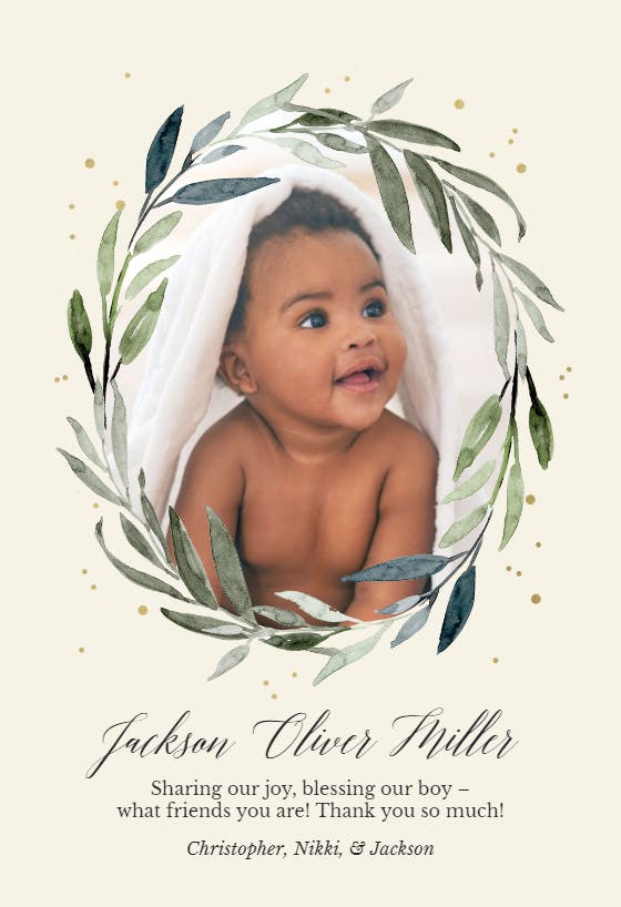 Graceful greenery - baby shower thank you card