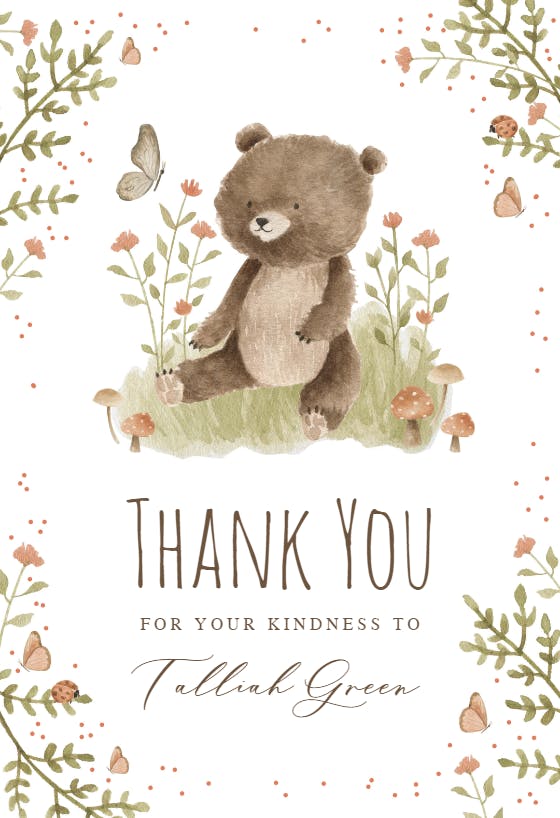 Happy baby bear - baby shower thank you card