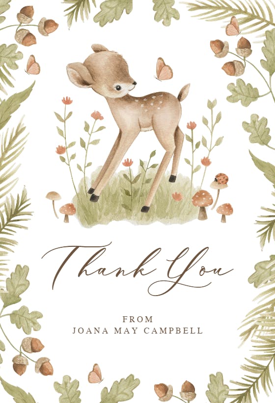 Happy fawn - baby shower thank you card