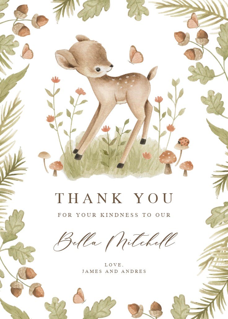 Happy little fawn - baby shower thank you card