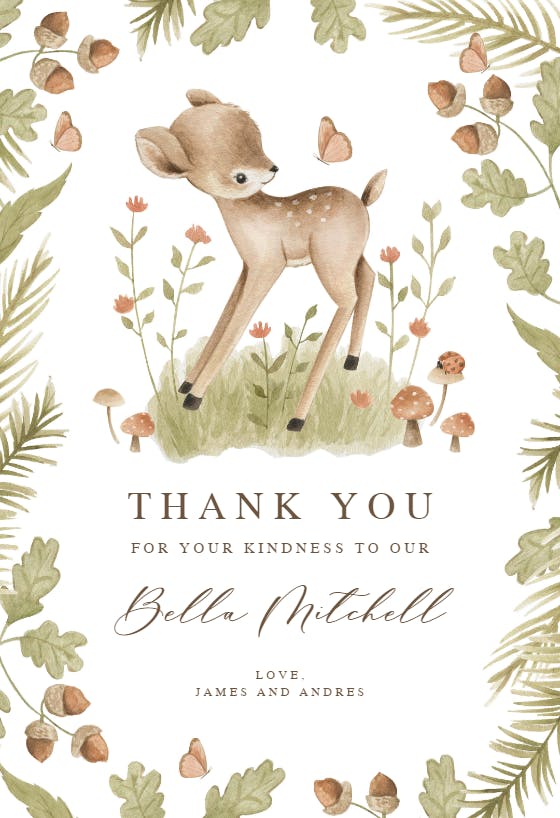 Happy little fawn - baby shower thank you card