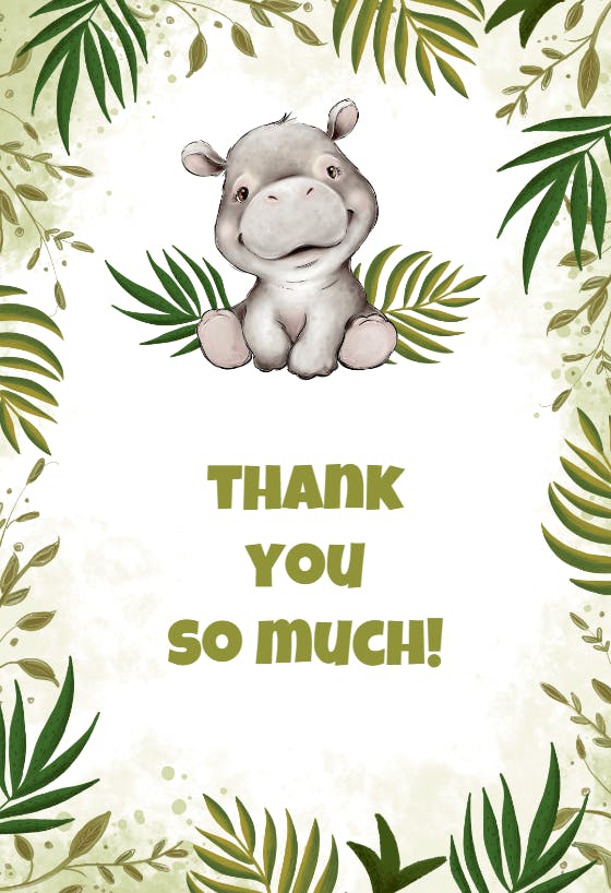 Hippo and leaves - baby shower thank you card