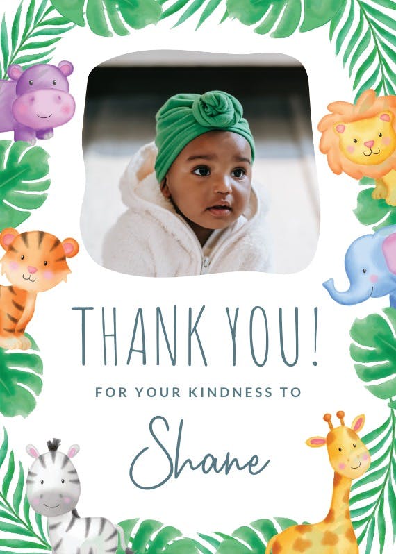 Jungle animal - baby shower thank you card
