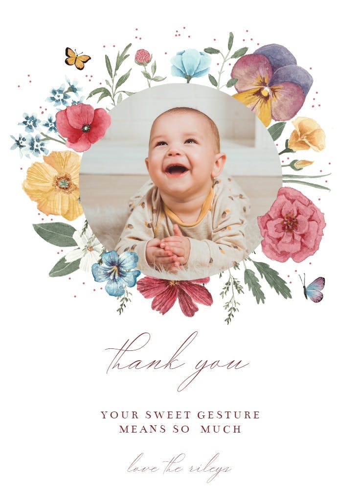 Meadow wreath - baby shower thank you card