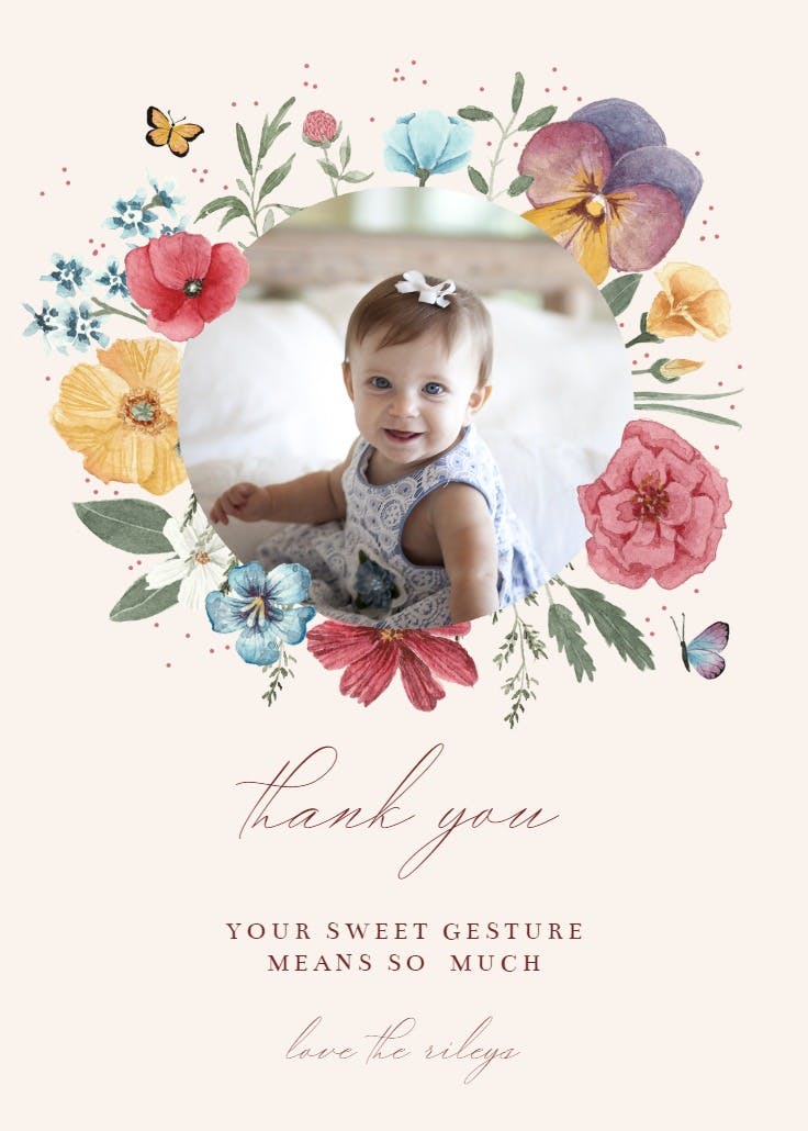 Meadow wreath - tarjetas de agradecimiento por la bienvenida natal