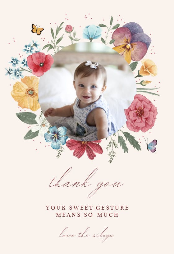 Meadow wreath - baby shower thank you card