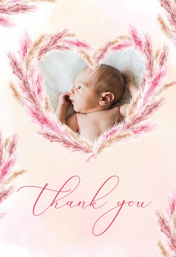 Pampas heart - baby shower thank you card
