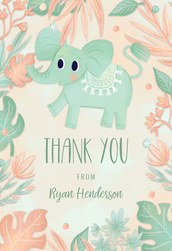 Pink and blue elephant - baby shower thank you card