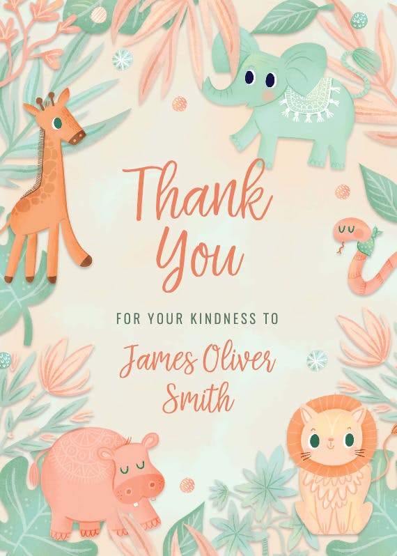 Pink and blue safari - baby shower thank you card