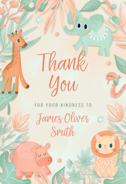 Pink and blue safari - Baby Shower Thank You Card