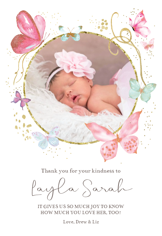 Pink Flutters - Baby Shower Thank You Card | Greetings Island