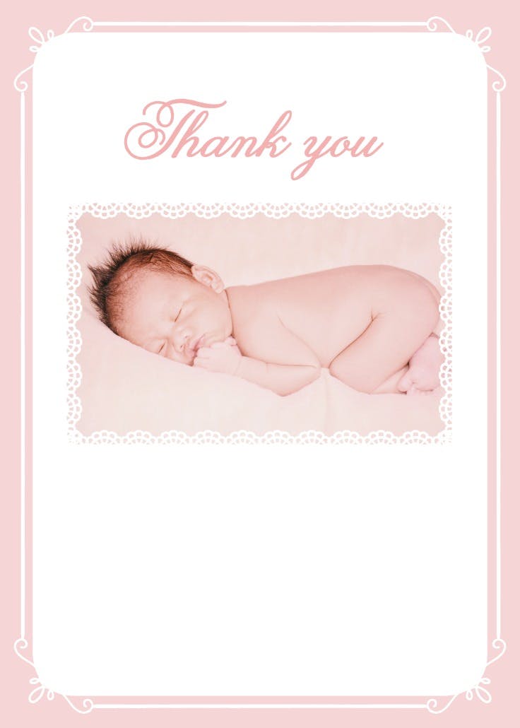 Pink framed lace - baby shower thank you card