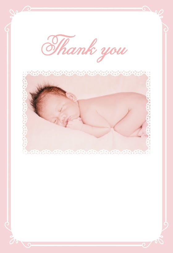 Pink framed lace - baptism thank you card