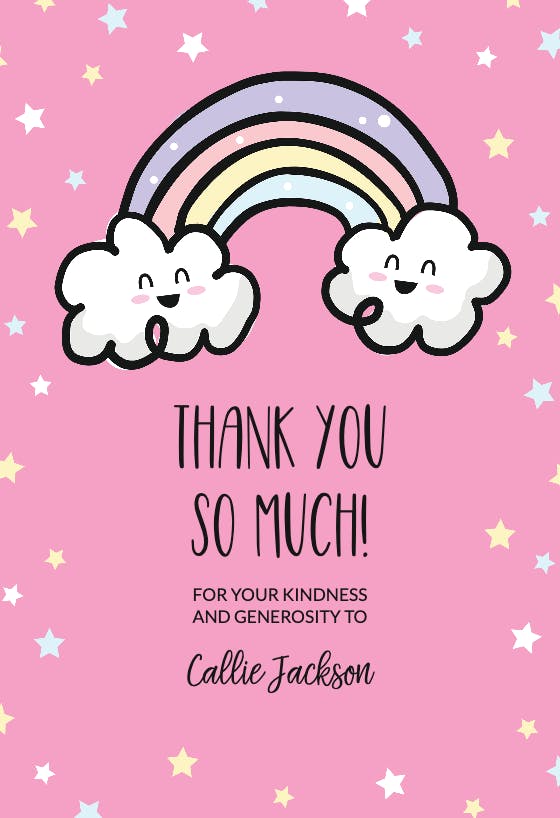Rainbow clouds - baby shower thank you card