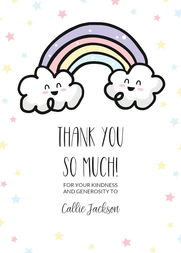 Rainbow clouds - baby shower thank you card