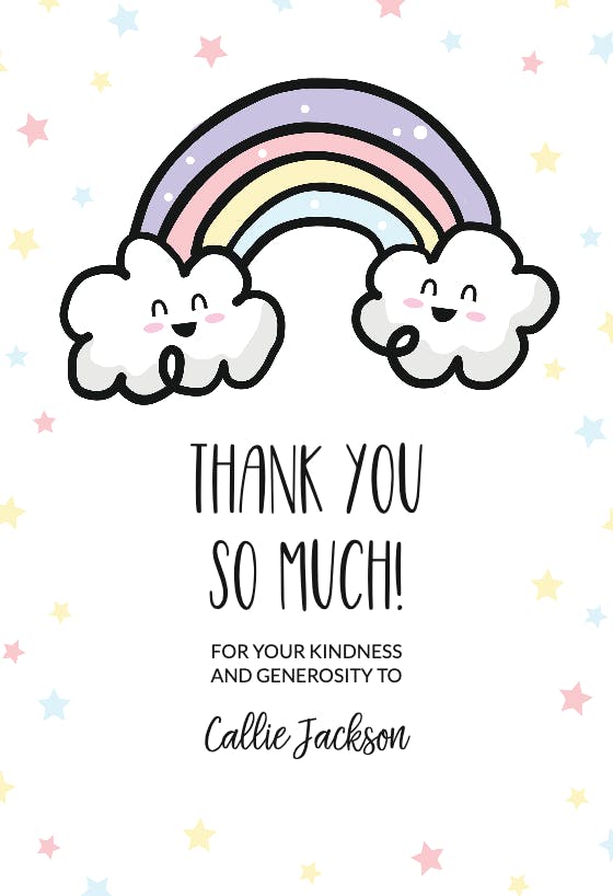 Rainbow clouds - baby shower thank you card