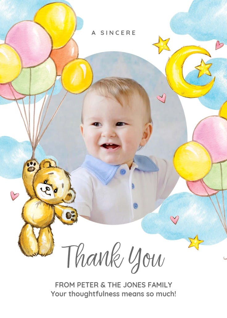 Ready teddy - baby shower thank you card