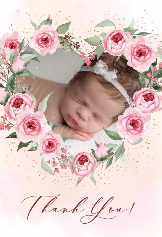 Roses heart - baby shower thank you card