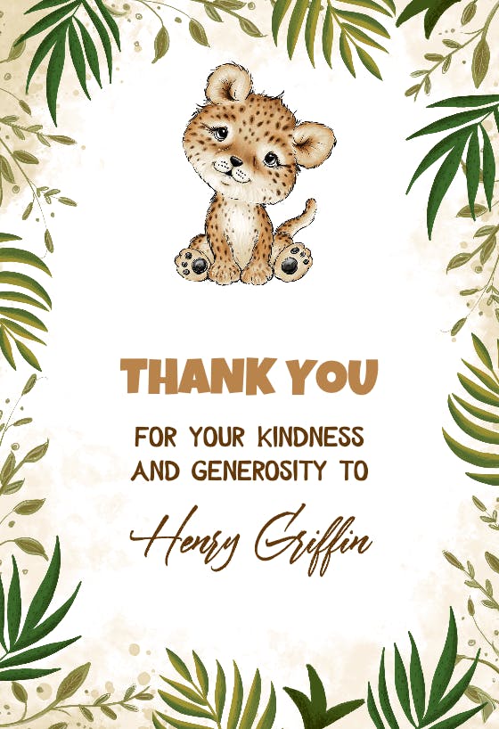Sporting spots - baby shower thank you card