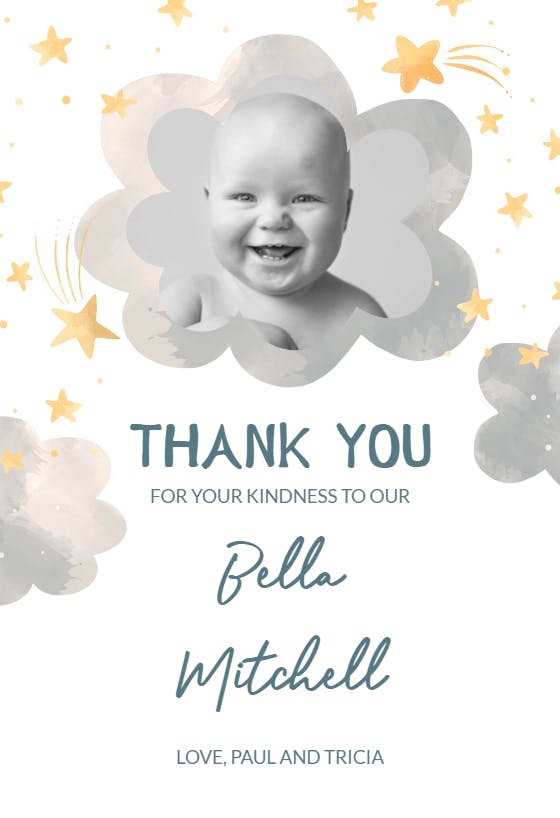 Starry photo frame - baby shower thank you card