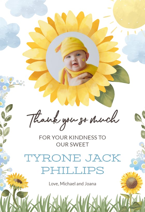 Sunflower photo frame - baby shower thank you card