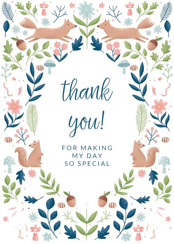 Sweet squirrels floral - baby shower thank you card