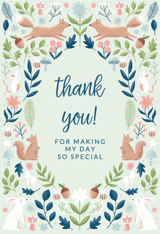 Sweet squirrels floral - baby shower thank you card