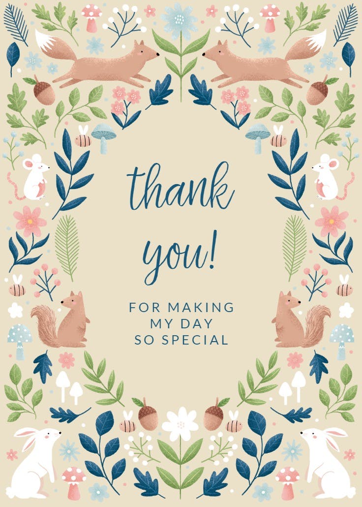 Sweet squirrels floral - baby shower thank you card