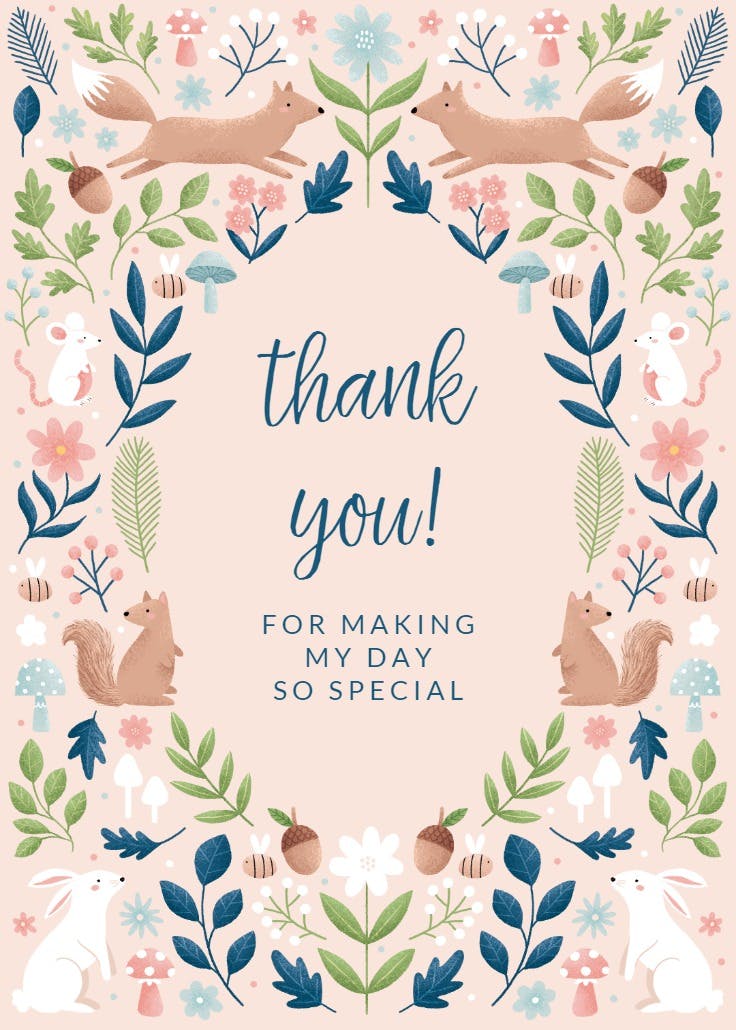 Sweet squirrels floral - baby shower thank you card