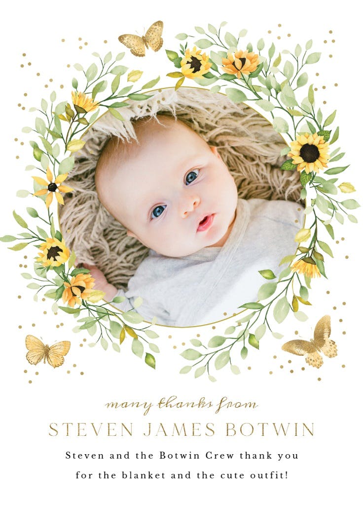 Sweetly sunny - baby shower thank you card