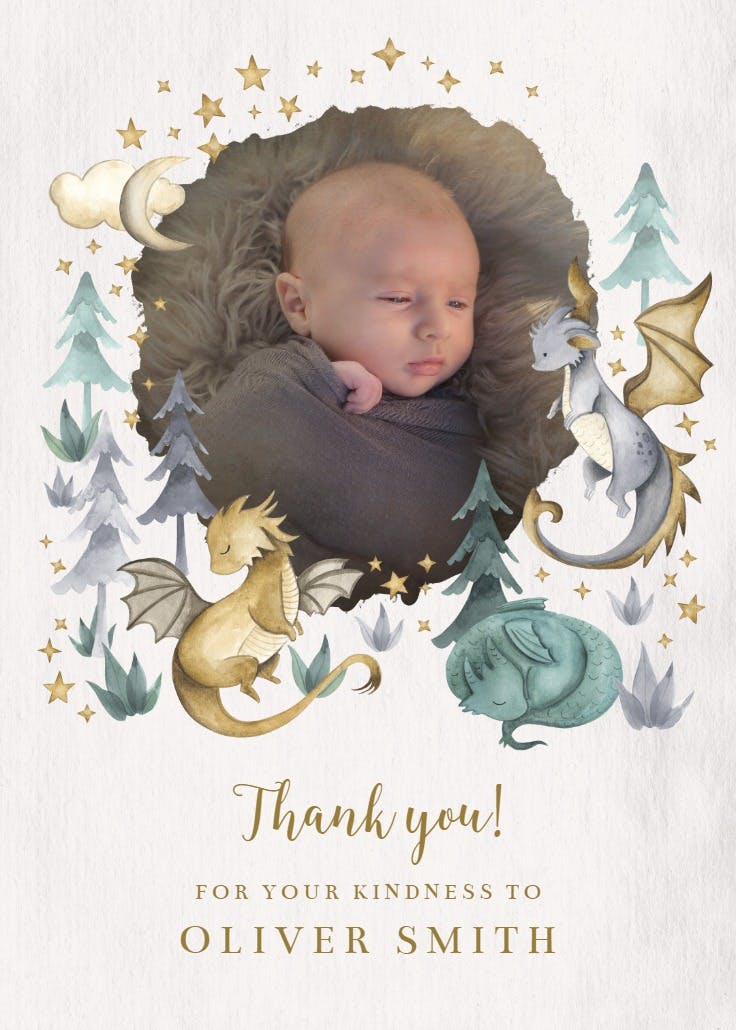 Tamed dinosaurs - baby shower thank you card