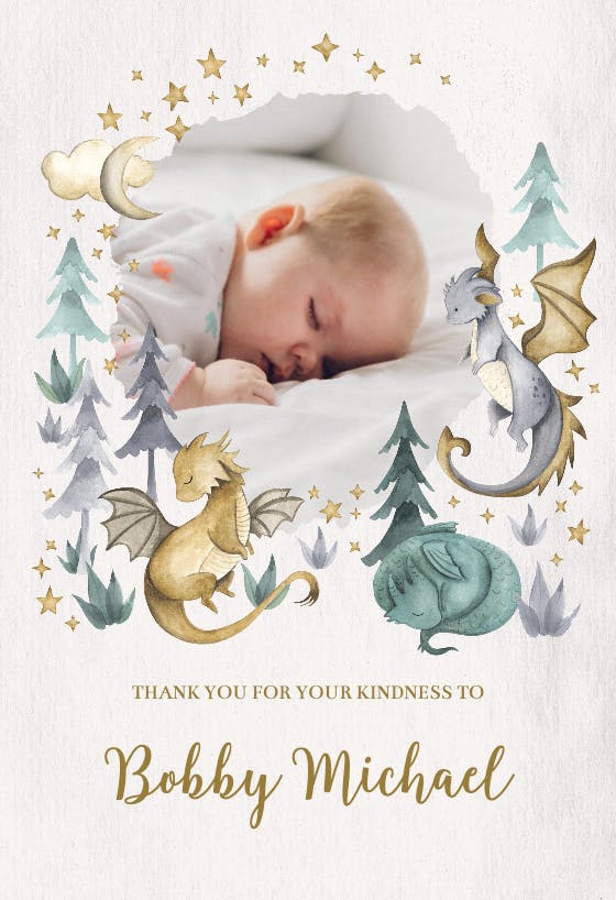 Tamed dinosaurs - baby shower thank you card