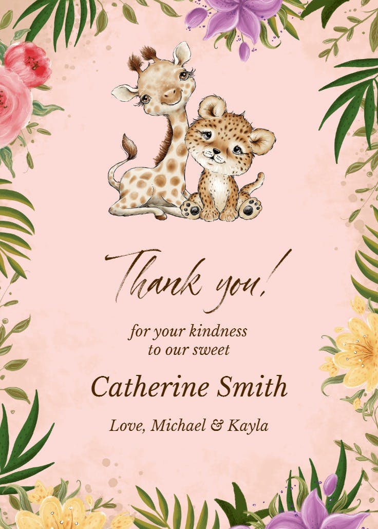 Wild and wonderful baby - baby shower thank you card