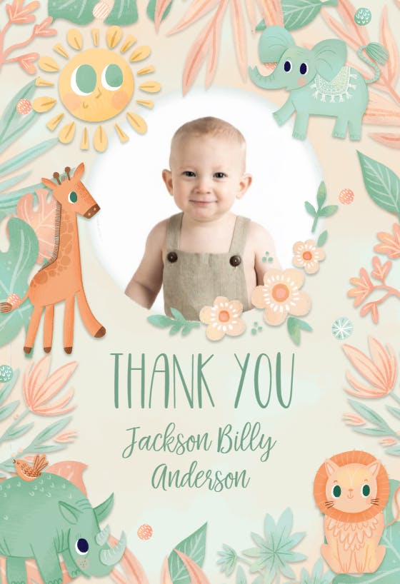 Wild pastel safari - baby shower thank you card
