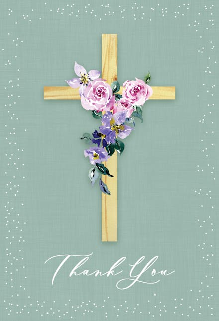 Blessed flower cross - baptism thank you card
