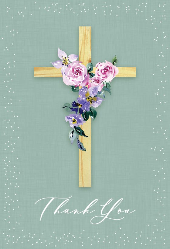 Blessed flower cross - baptism thank you card
