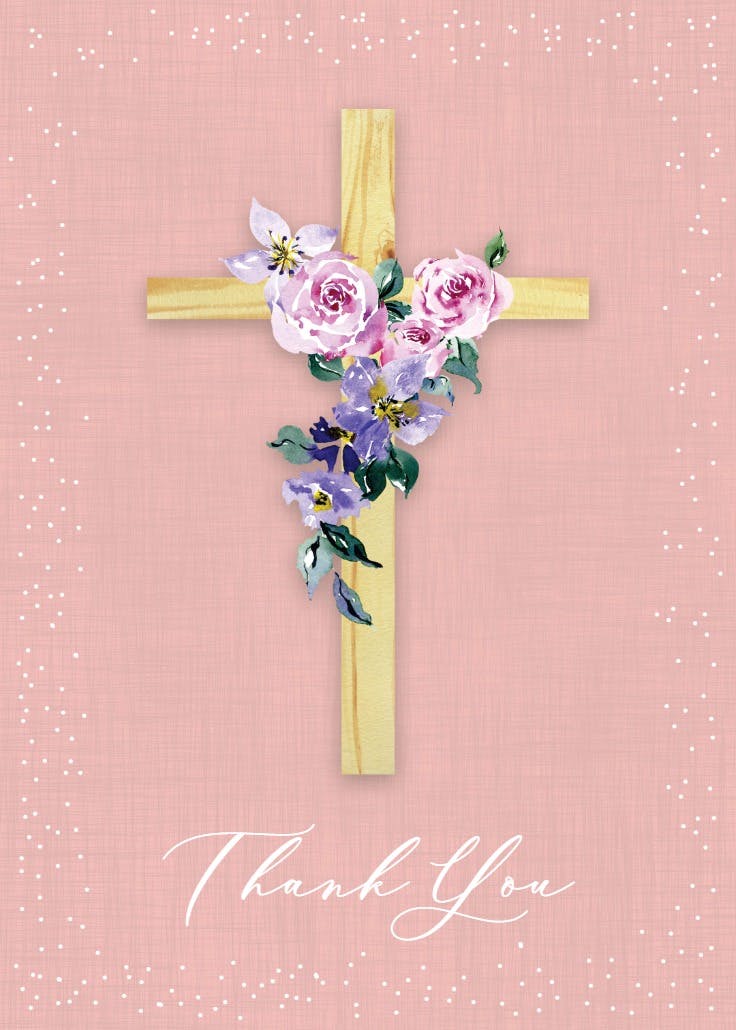 Blessed flower cross - baptism thank you card