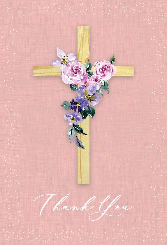 Blessed flower cross - baptism thank you card