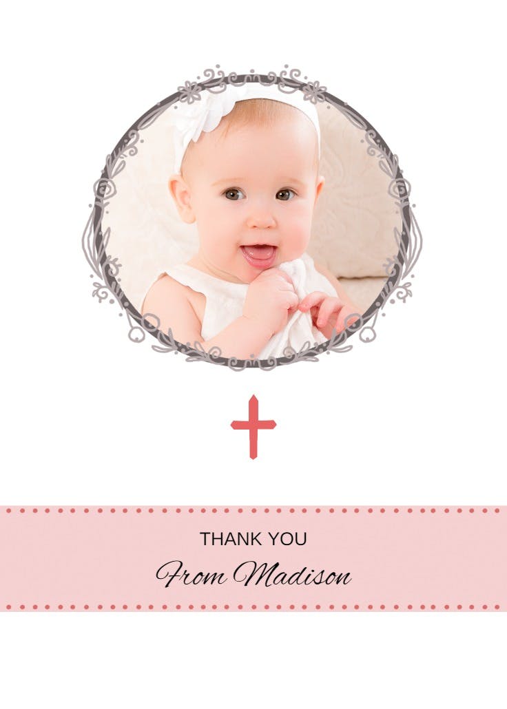 Cross and cameo girl - baptism thank you card