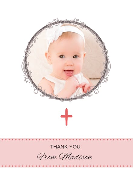 Cross and cameo girl - baptism thank you card