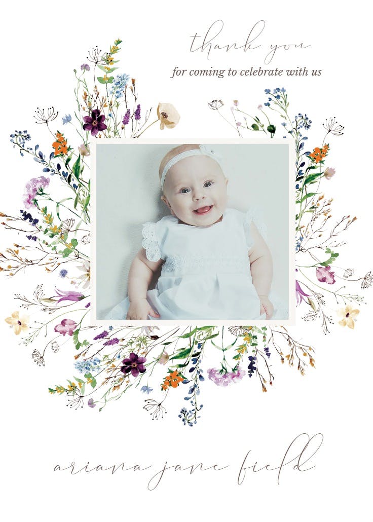 Dainty wild flowers - baptism thank you card