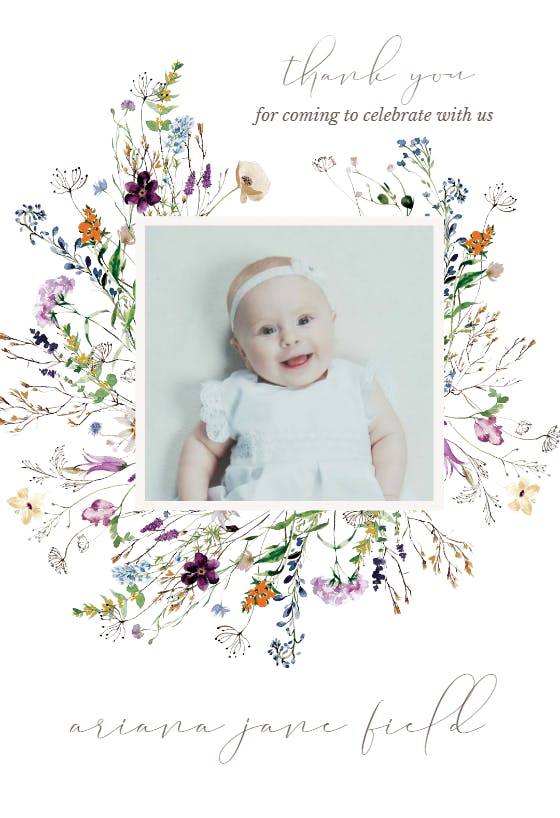 Dainty wild flowers - baptism thank you card