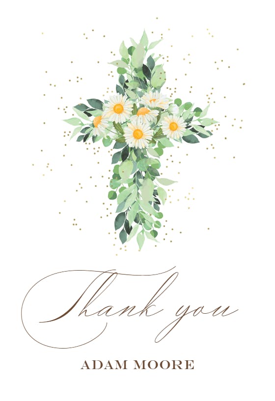 Daisies cross -  tarjeta de agradecimiento por el bautizo